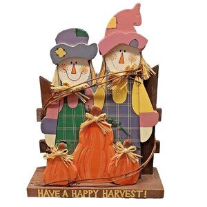 VTG Wood Scarecrow Pumpkin Fall‎ Harvest Decor Plaque Thanksgiving 90s Halloween
